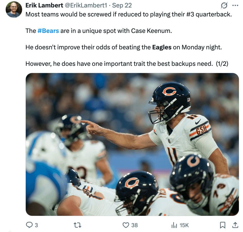 Erik Lambert on the Bears turning to third-string quarterback Case Keenum against the Eagles