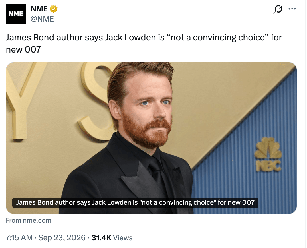 NME: James Bond author says Jack Lowden is not a convincing choice for new 007