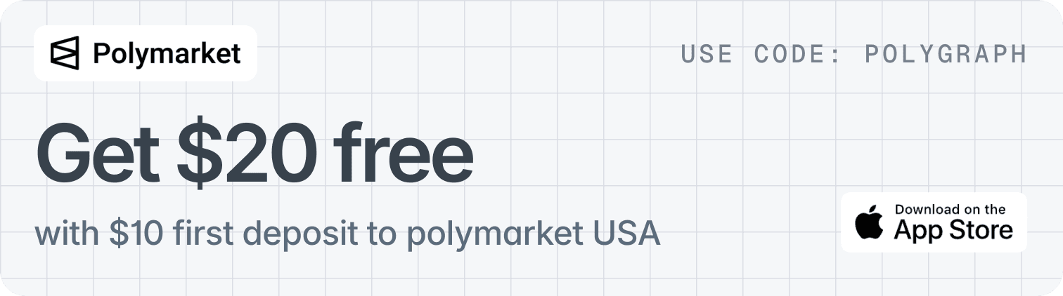 Get $20 free with $10 first deposit to polymarket USA — use code POLYGRAPH. Download on the App Store.